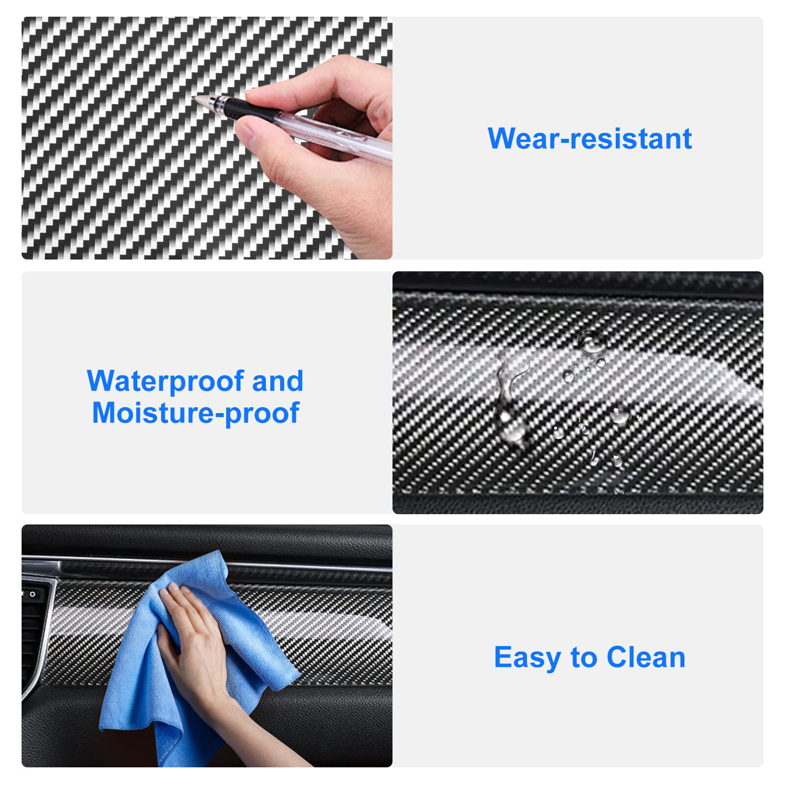 30x300cm 2D Glossy Black Carbon Fiber Vinyl Wrap Car Interior & Exterior Sticker