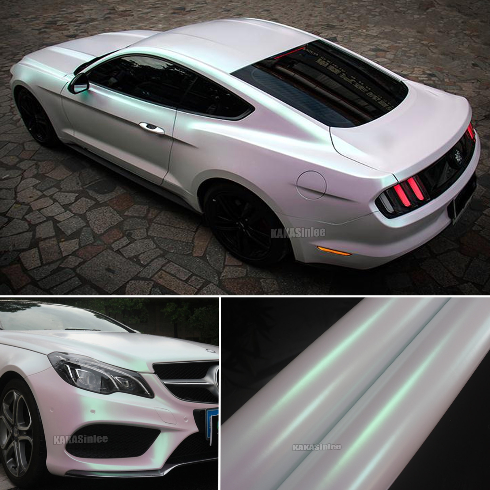 65FT Dawn WH Pearl Satin Metal Full SUV Car Vinyl Wrap Rainbow Chrome Sticker US