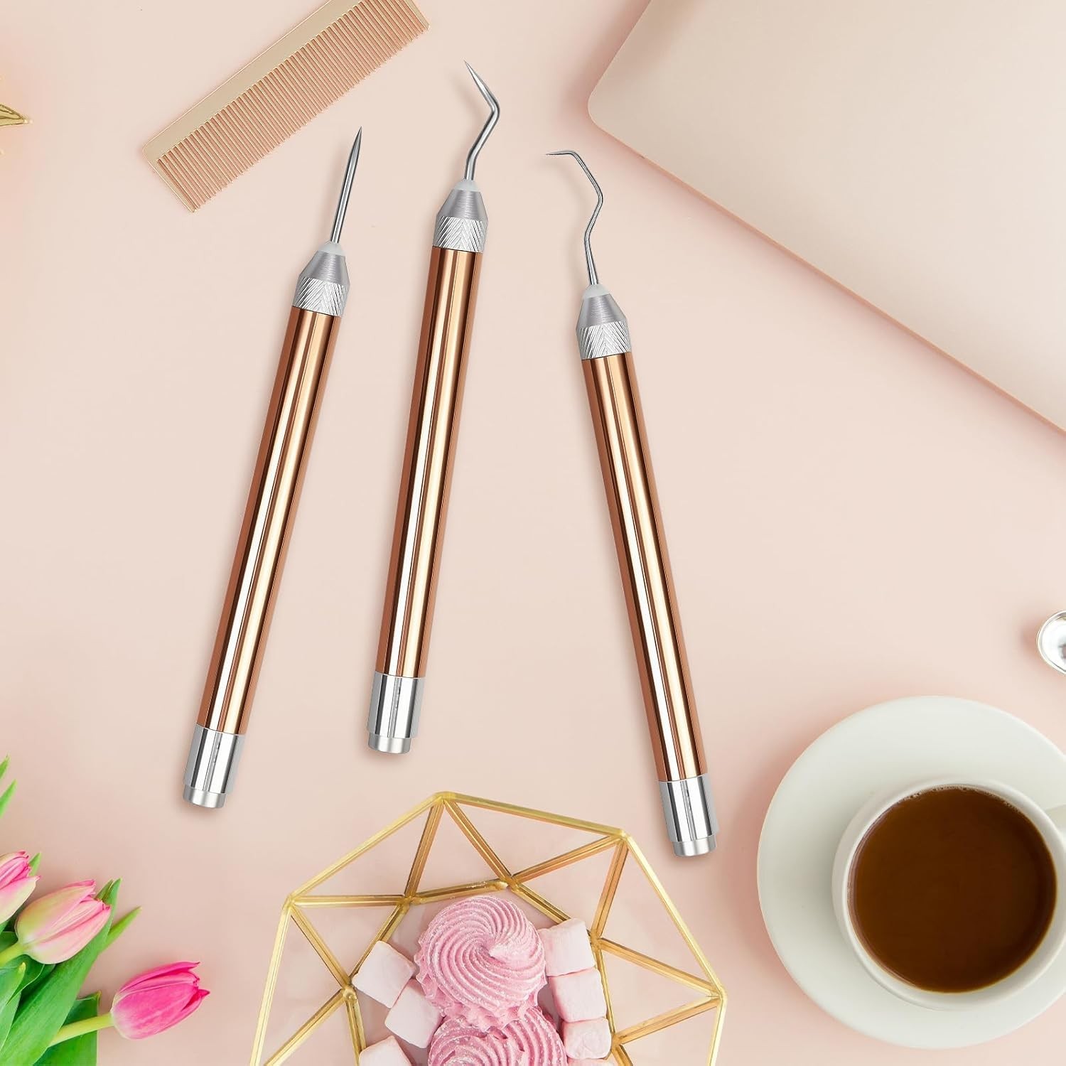 LED Vinyl Weeding Tools Set with Light Rose Gold 3PCS for Iron on Cutting