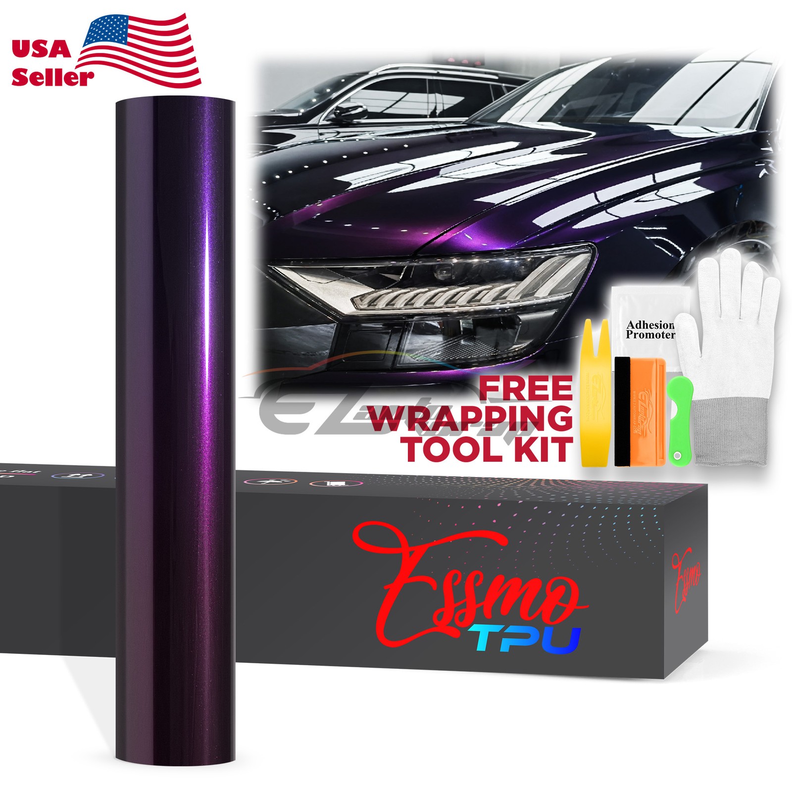 Gloss Metallic Midnight Purple PPF TPU Paint Protection Film Dry Wet Vinyl Wrap