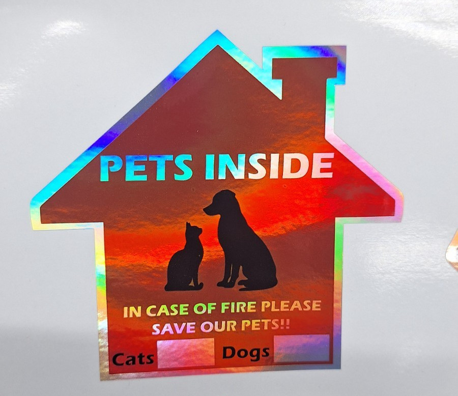 Pet Inside Please Save Our Pets Fire Alert Holographic Window Sign Vinyl Decal