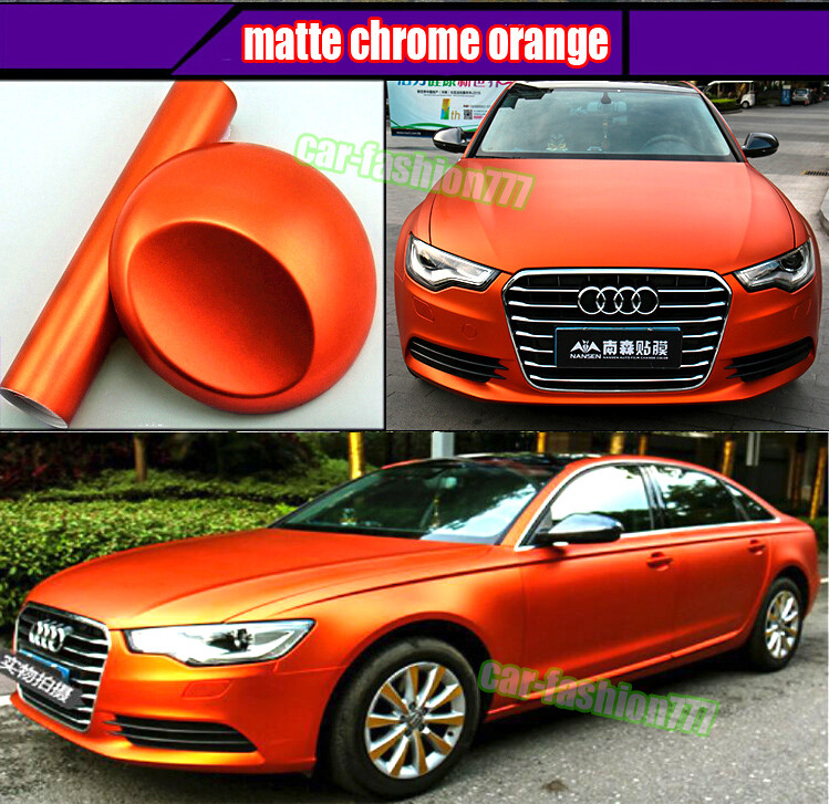 Orange Air Release – Satin Matte Chrome Whole Car Vinyl Wrap Strips Sticker HDUS