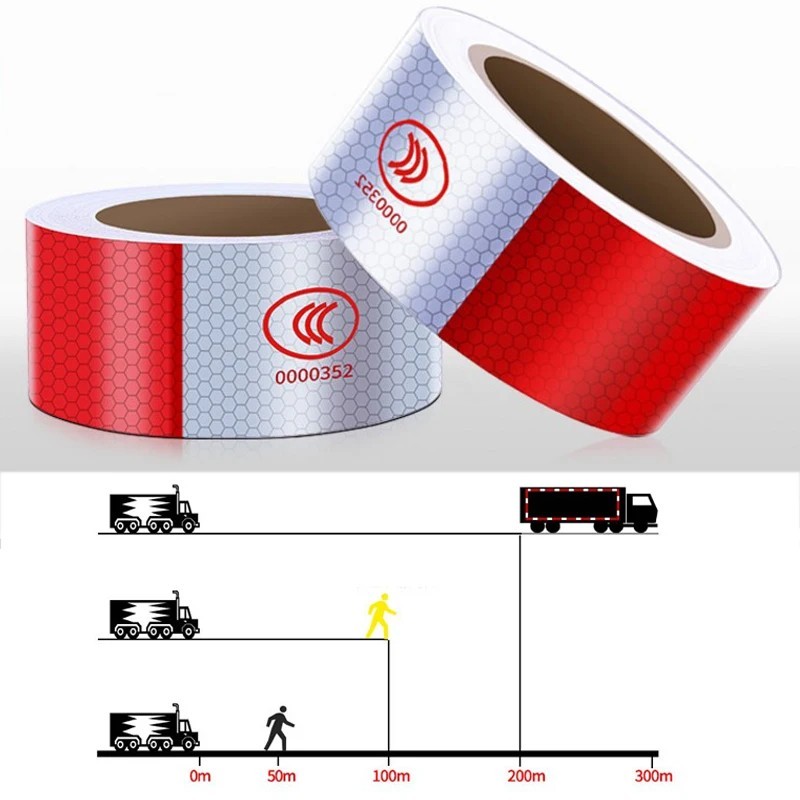 5cm Wide Red & White Reflective Adhesive Tape – Safety Sticker for Truck, Car, M