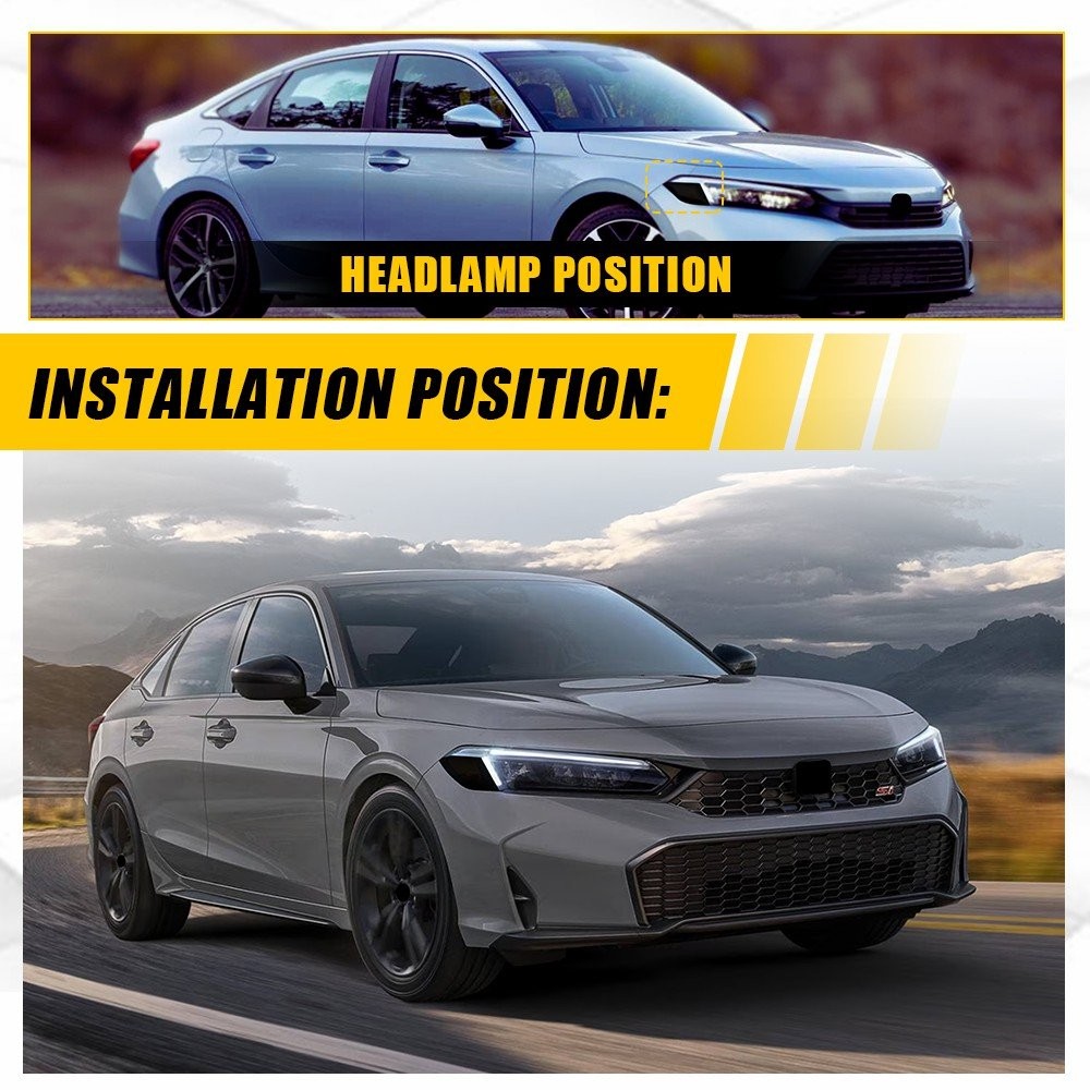 For 2022-2025 Honda Civic Headlight Side Marker Vinyl Overlay Tint Decals Black