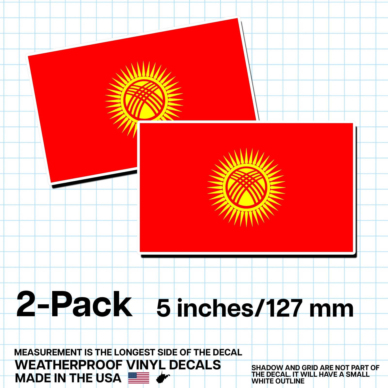 Kyrgyzstan Flag Sticker 5″ 2-Pack – KG Decal – Kyrgyz Pride Vinyl