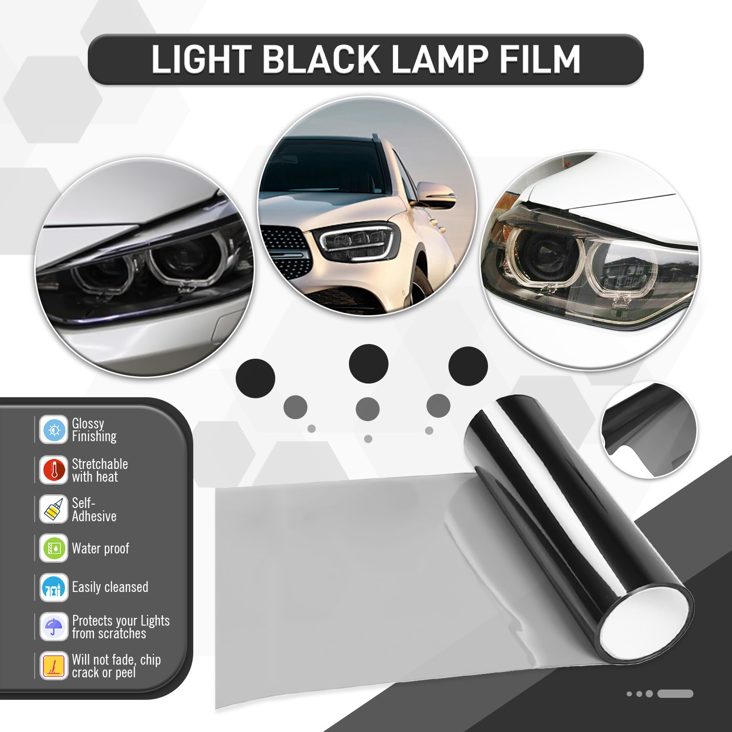 8 Colors Gloss Dark Black Headlight Taillight Fog Light Tint Film Vinyl Durable