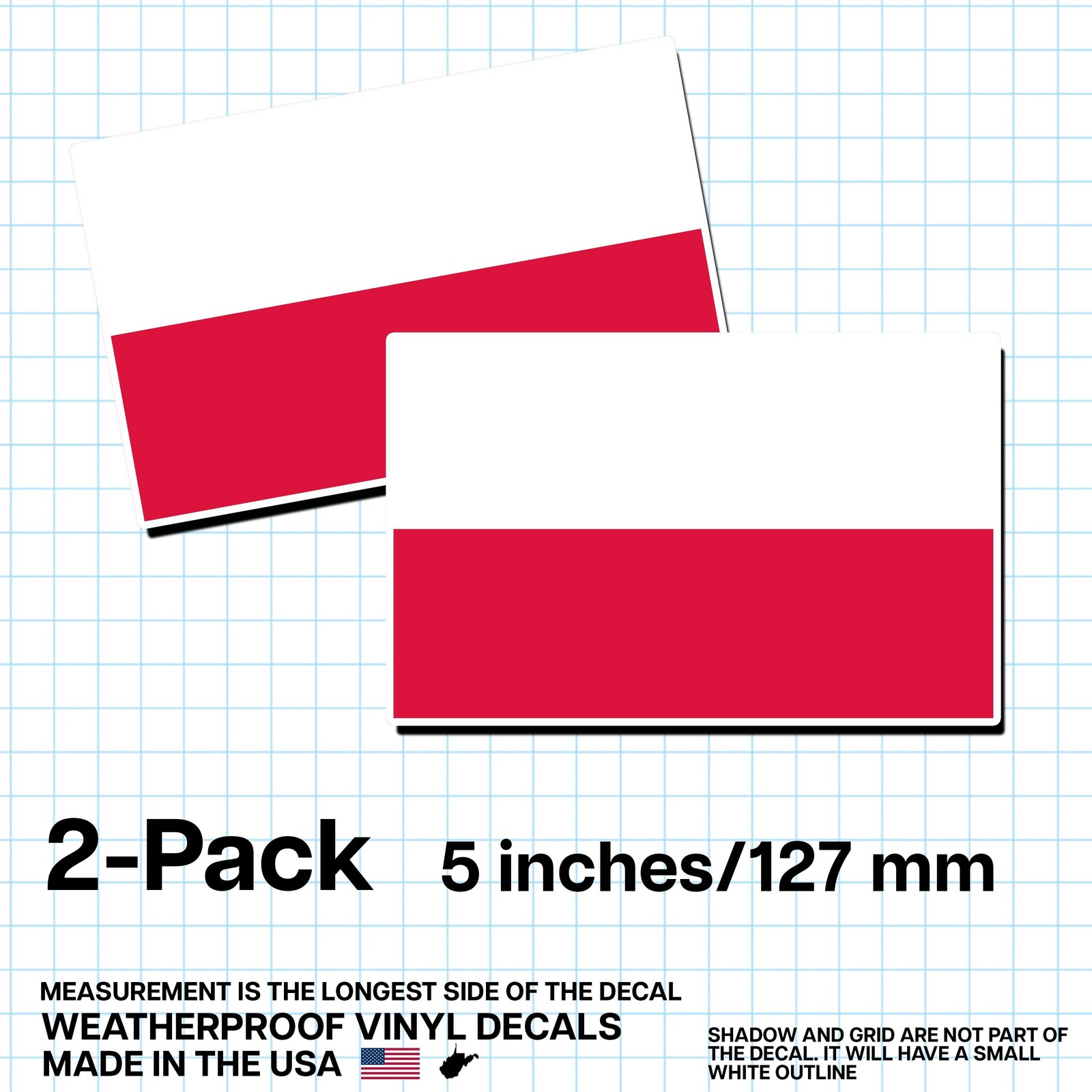 Poland Flag Sticker 5″ 2-Pack – PL Decal – Polish Pride Vinyl