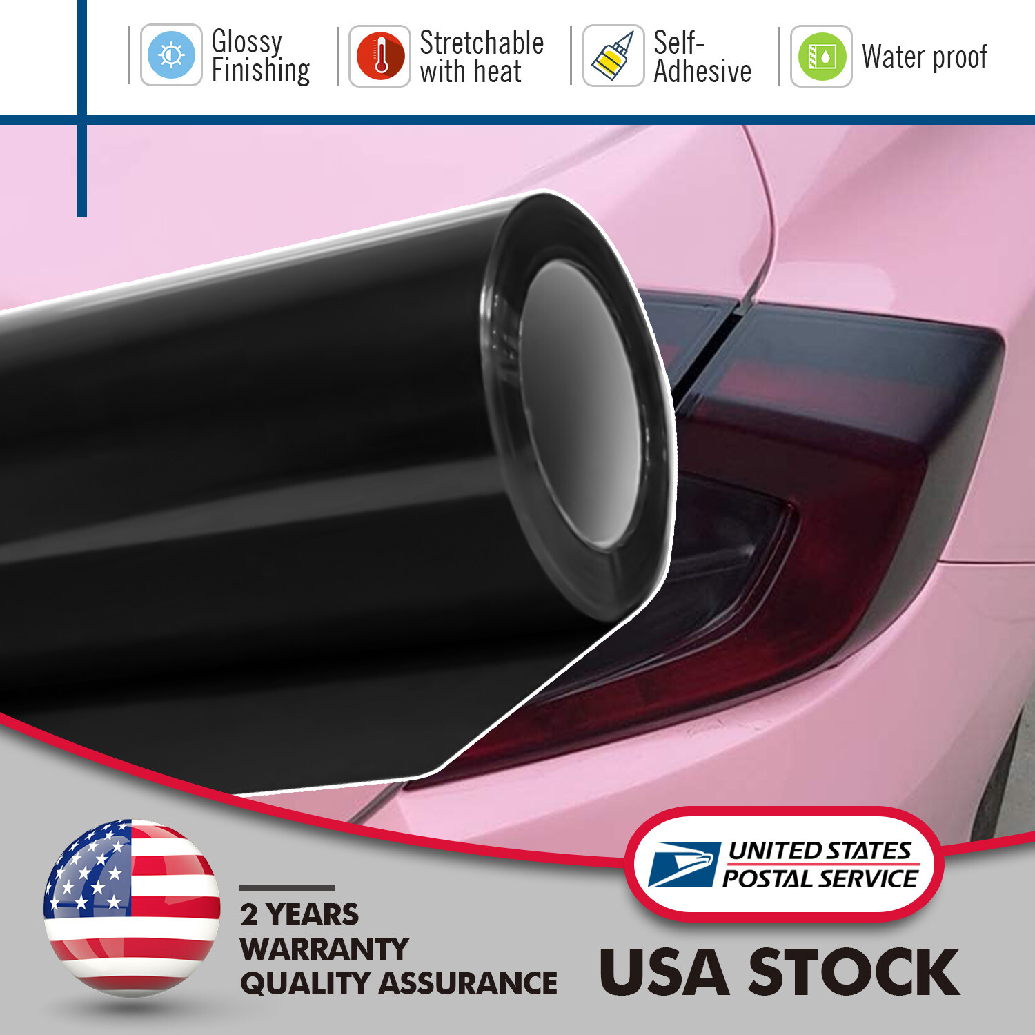 Premium Vinyl Film Self Adhesive Headlight Tail Lights Fog Lights Tint Black
