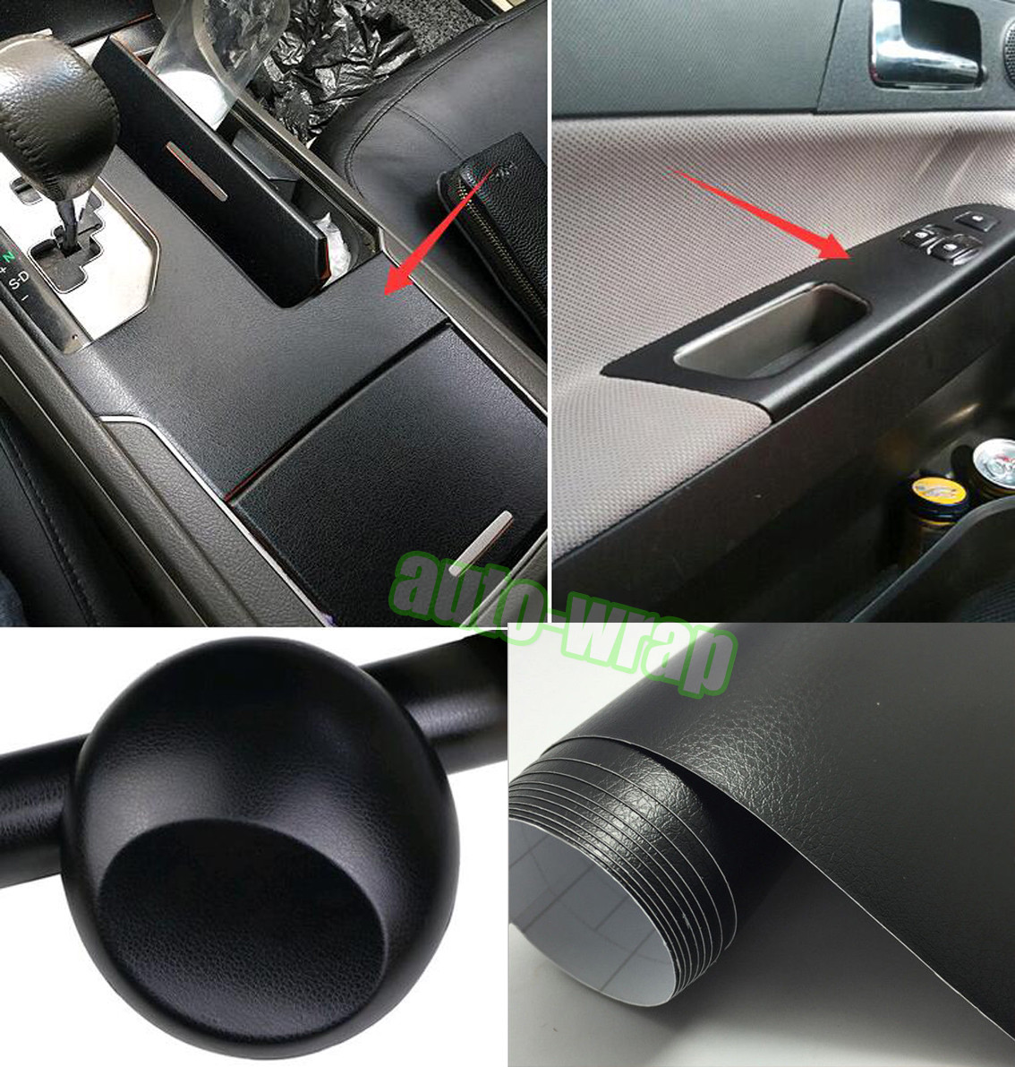 10FT x 5FT Car Grain Leather Skin Textured Vinyl Wrap Sticker Interior Black CF