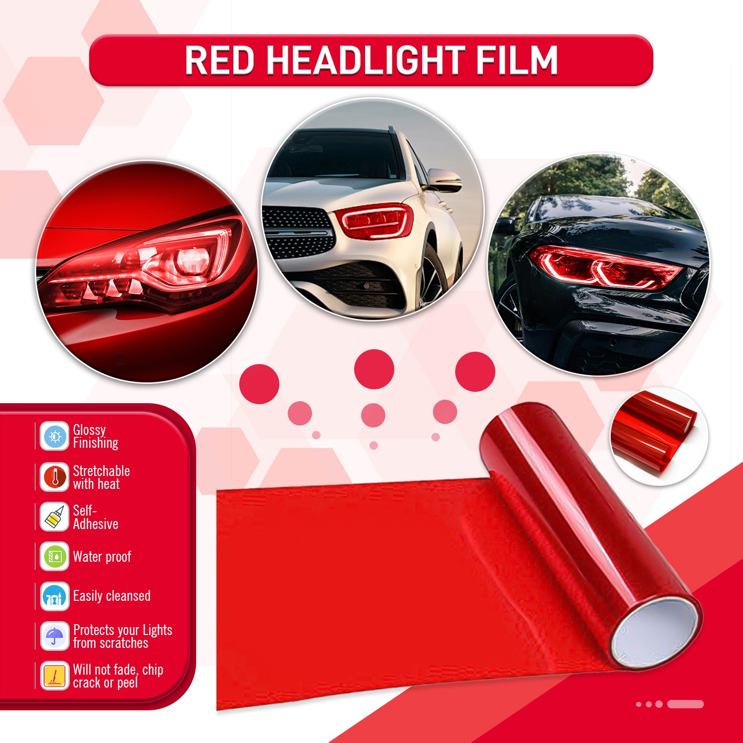 Headlight Red Tint Film Durable Film for Stylish Change Cars and Motorcycles