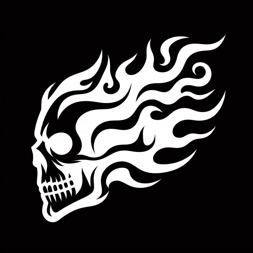 Evil Fire Skull Flames Death Head Die Cut Vinyl Sticker Decal Left Right or Pair