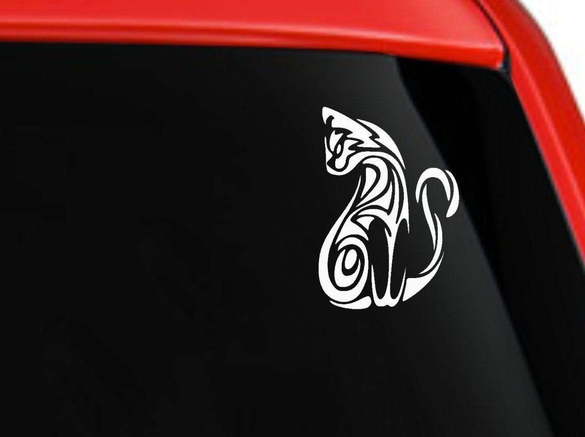 Cat tribal unique silhouette art car truck laptop window decal sticker 6″ White