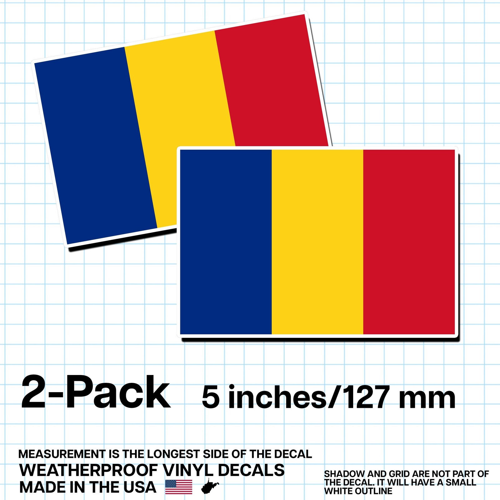 Romania Flag Sticker 5″ 2-Pack – RO Decal – Romanian Pride Vinyl