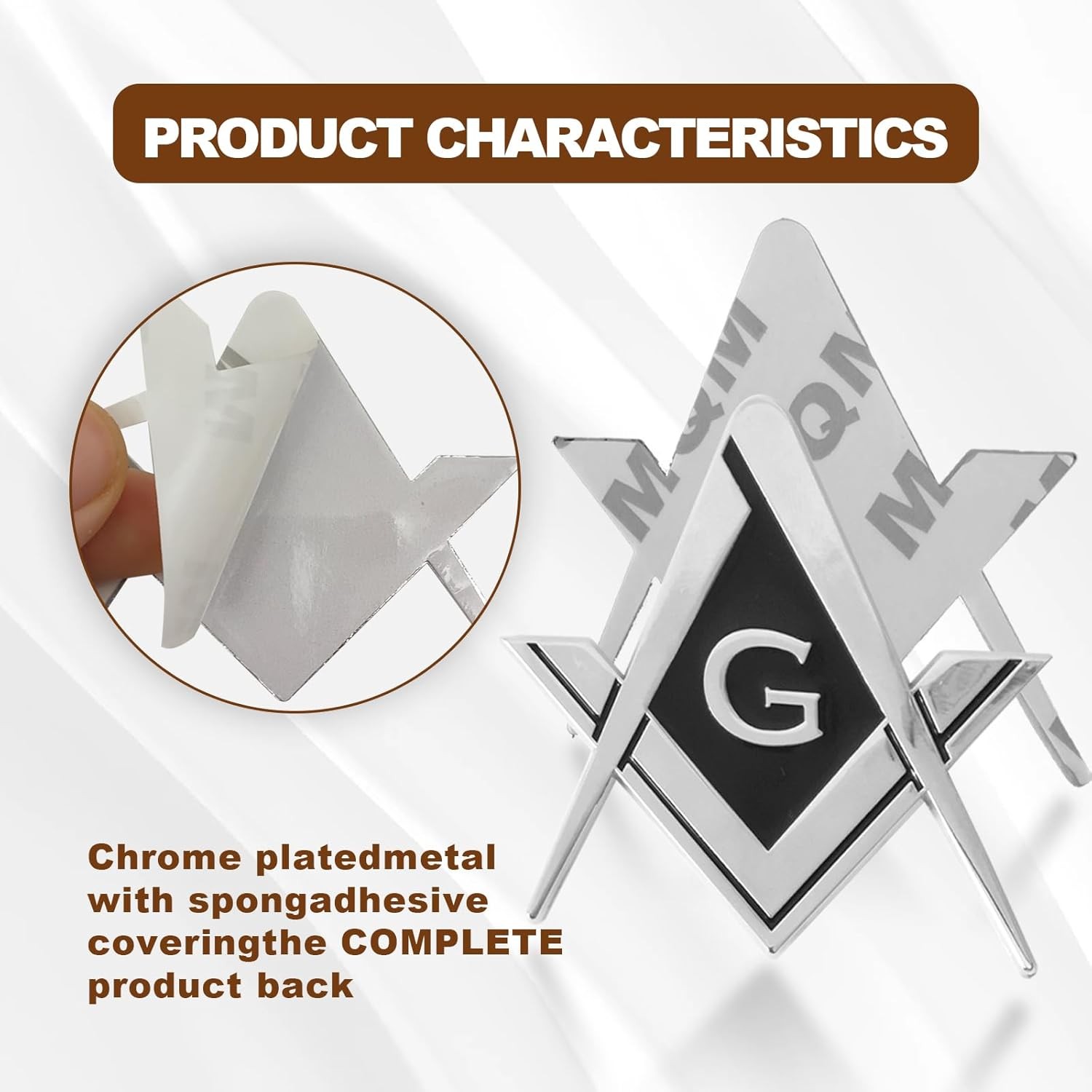 2Pcs Masonic Car Emblem 2.75″ Compass Auto Truck Metal Decal, Mason Silver