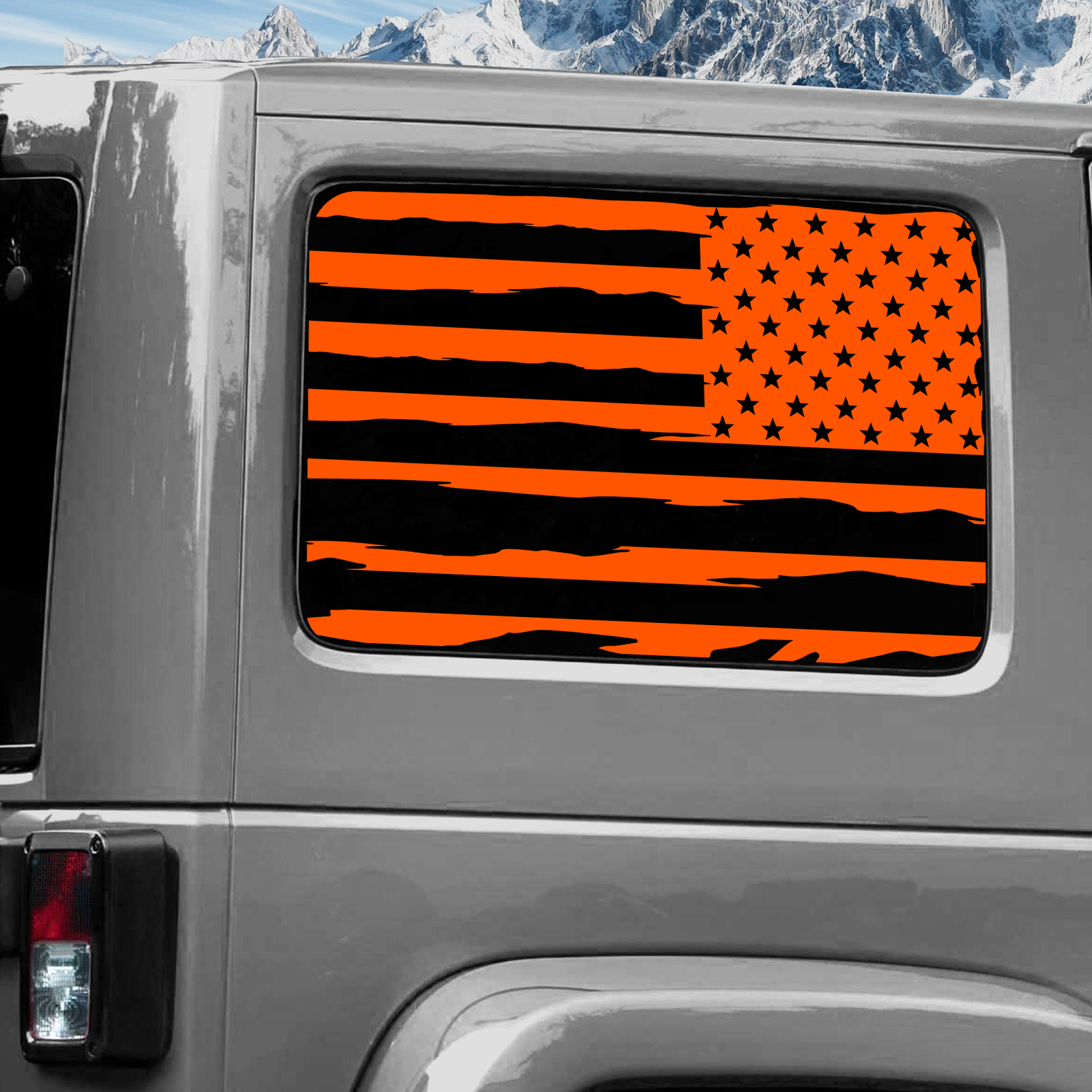 Rear Window Wrap Graphic Decal for Jeep Wrangler 2011-2020 USA FLAG TORN ORANGE