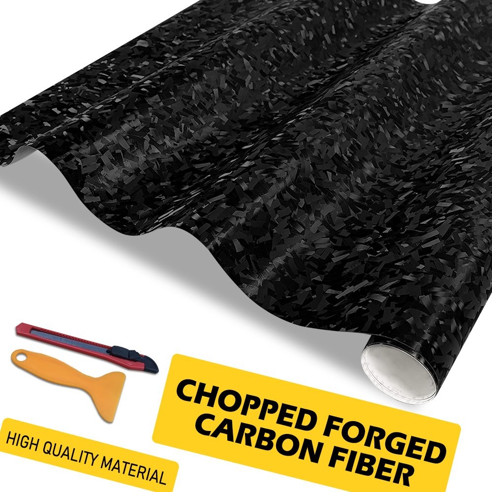 24K Chopped Carbon Forged Sticker Fiber Decal Black Gloss Car Vinyl Wrap Sheet