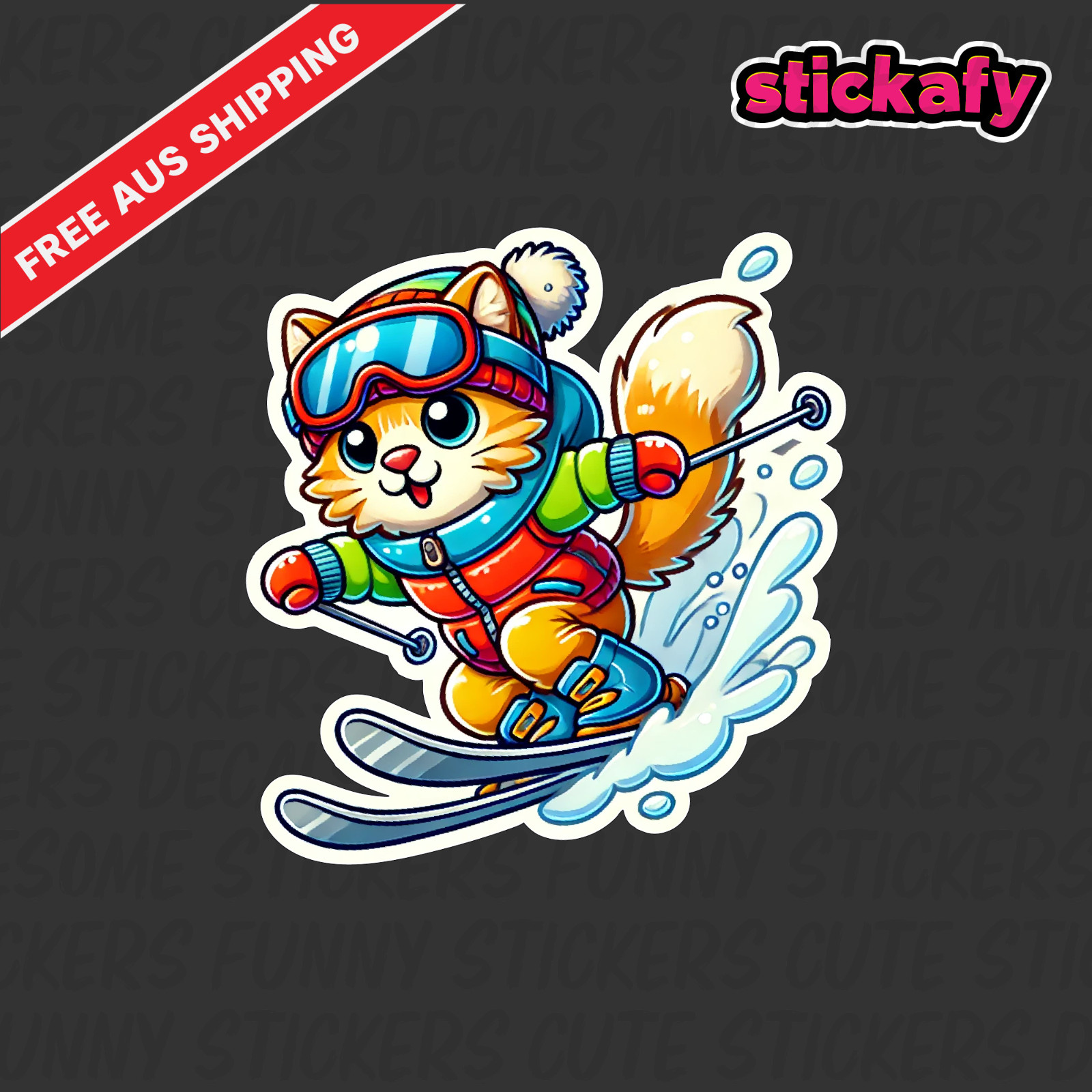 Skiing Cat Sticker | Vinyl Car Decal Funny Aussie Meme Adult 4wd 4×4 Snow Sport