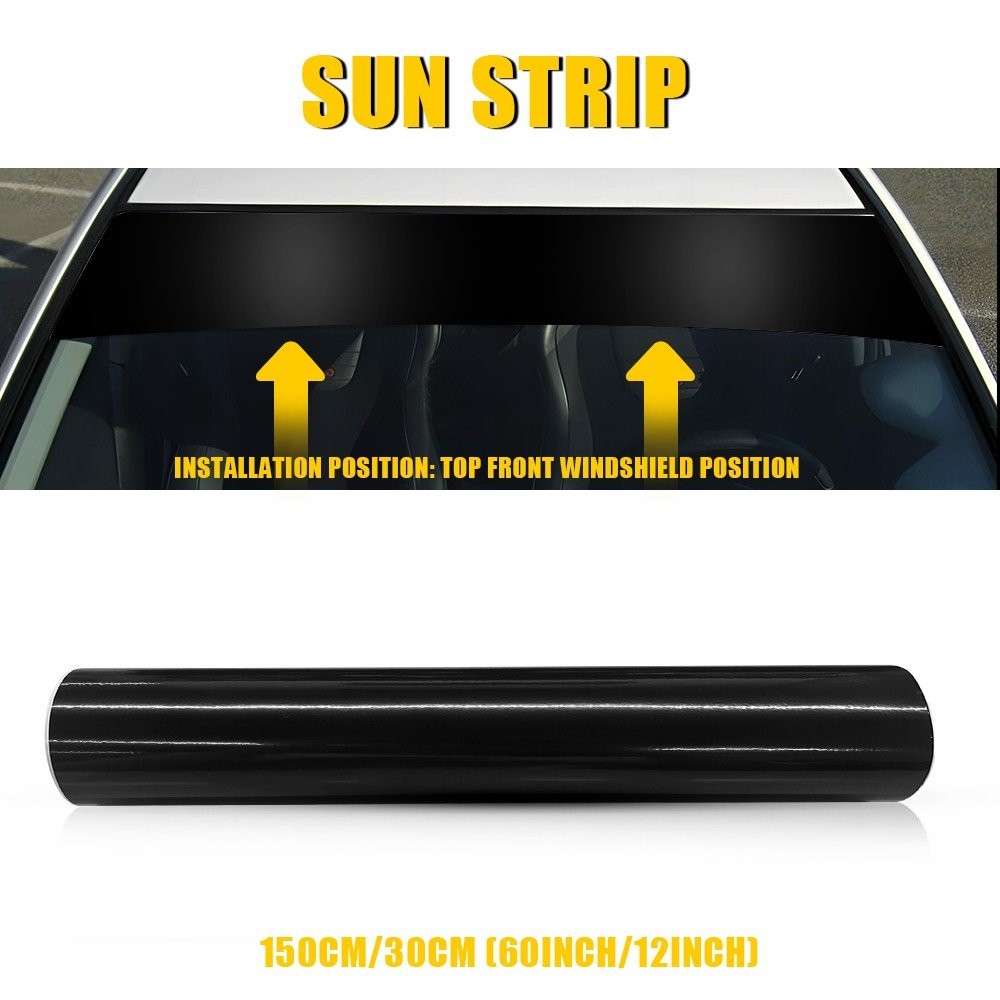 12*60inch Glossy Black Windshield Sun Visor Vinyl Banner Blank Sticker Cover US