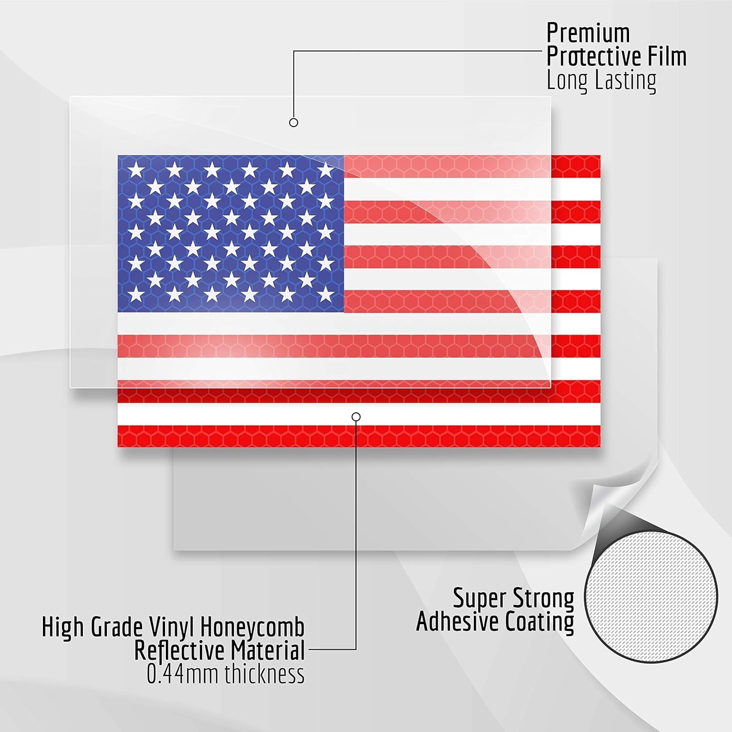 Patriotic 3-Pack Reflective Vinyl American Flag Decals – Waterproof & Glitter