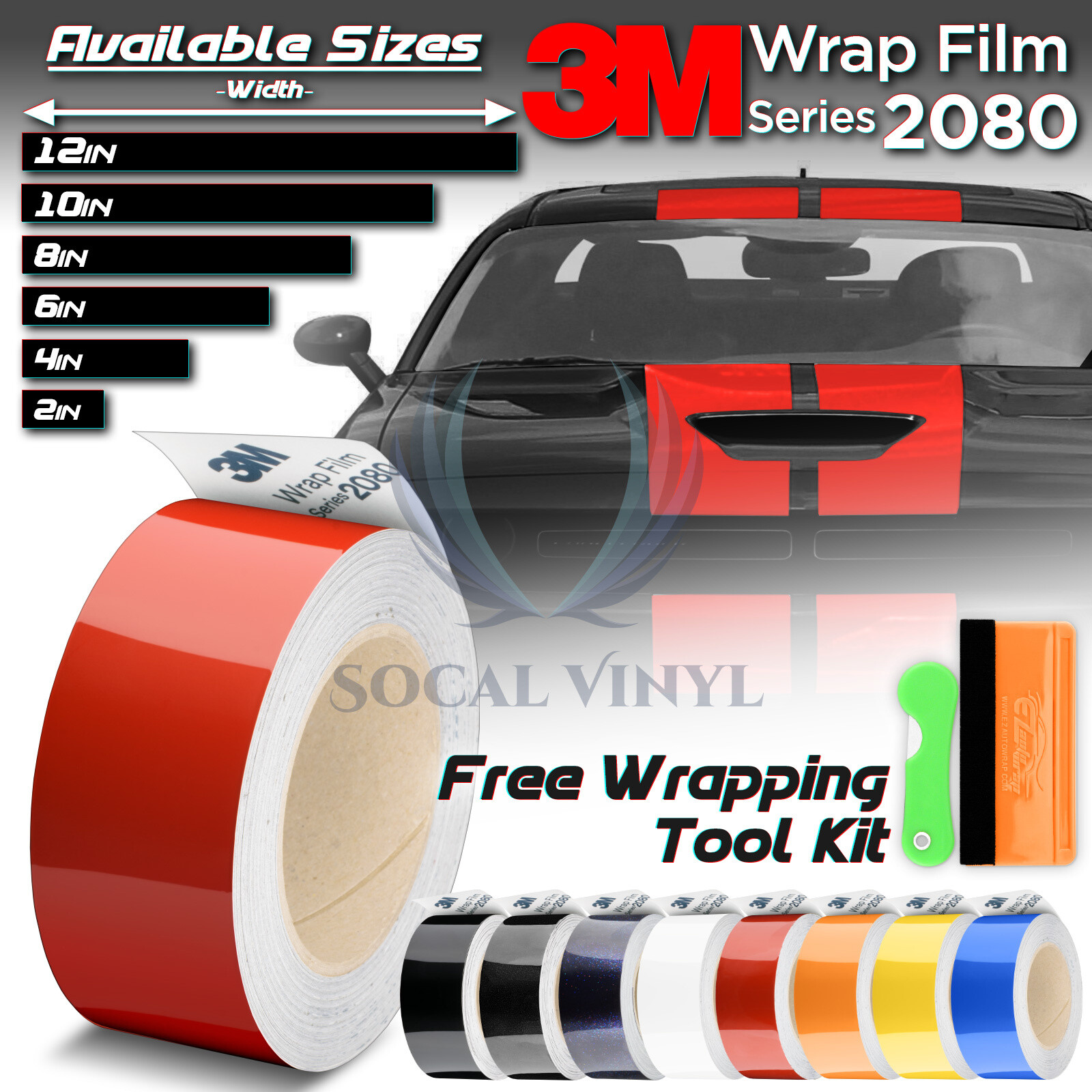3M 2080 Gloss Racing Stripes Vinyl Wrap Rally Decal Sticker Hood Roof 25FT/50FT