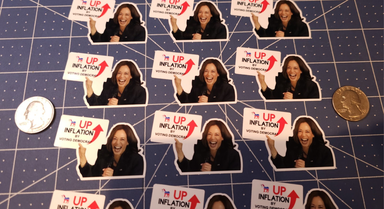 12PCS KAMALA HARRIS UP INFLATION BY VOTING DEMOCRATS FUNNY LAPTOP STICKERS