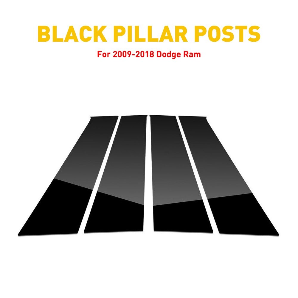 Door Piano Black Pillar Posts for Dodge Ram 09-18 Crew/Quad/Extended EXT Tr J