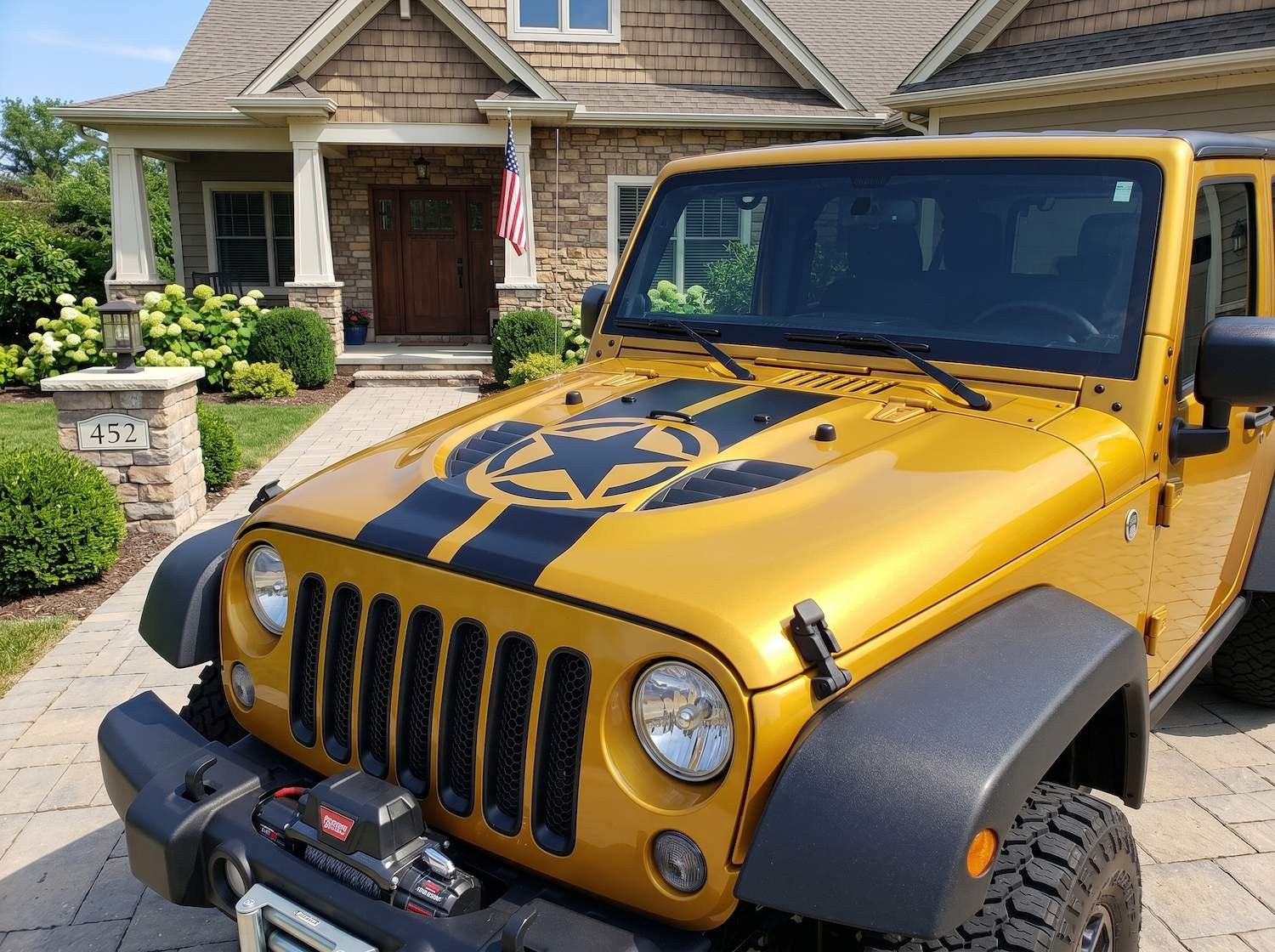 Star Stripe Hood Decal for Jeep Style Vehicles, Patriotic Vinyl Graphic Sticker