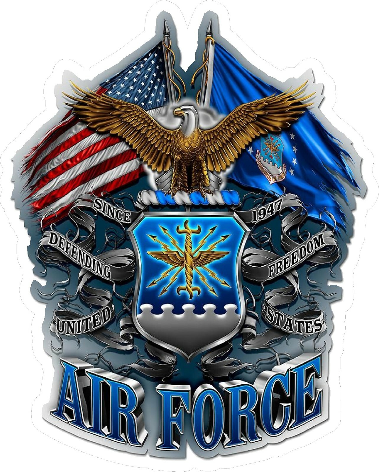US AIR FORCE DUAL FLAG  Window Sticker 5″ H x 4″ W  LAMINATED 