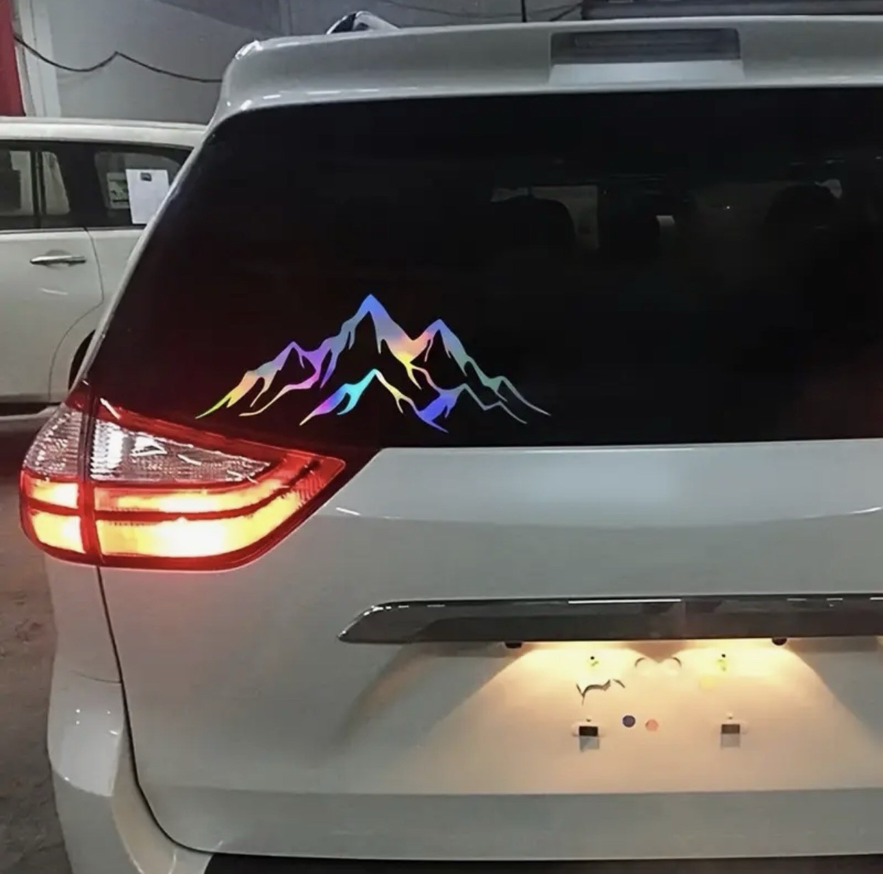 REFLECTIVE HOLOGRAPHIC MOUNTAINS OUTDOORS CAMPING 7” INCH Vinyl Decal Sticker