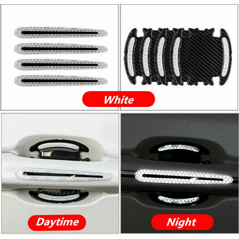 8pcs Car Door Handle Bowl Protective Film Reflective Sticker Strips Anti-Scratch