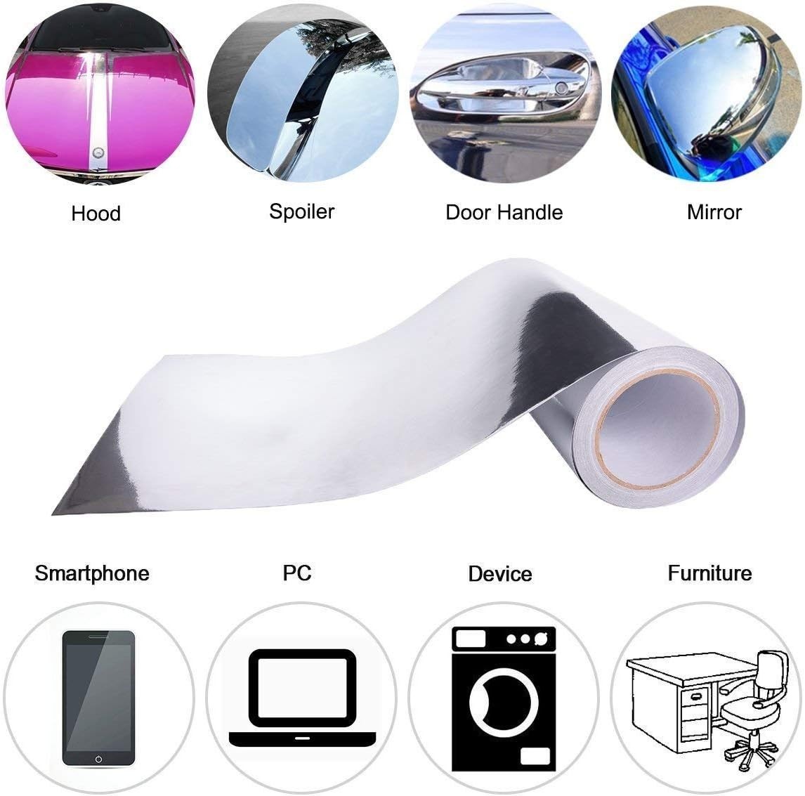 Car Wrap Vinyl 12 Inches X 60 Inches Chrome Mirror Silver Self Adhesi