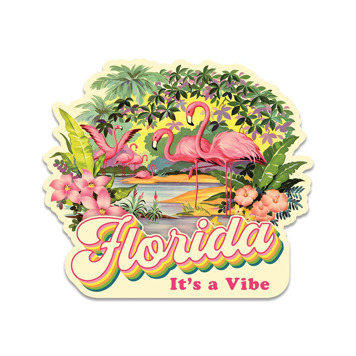 Vinyl Sticker; Florida Flamingos It’s A Vibe Die Cut Sticker