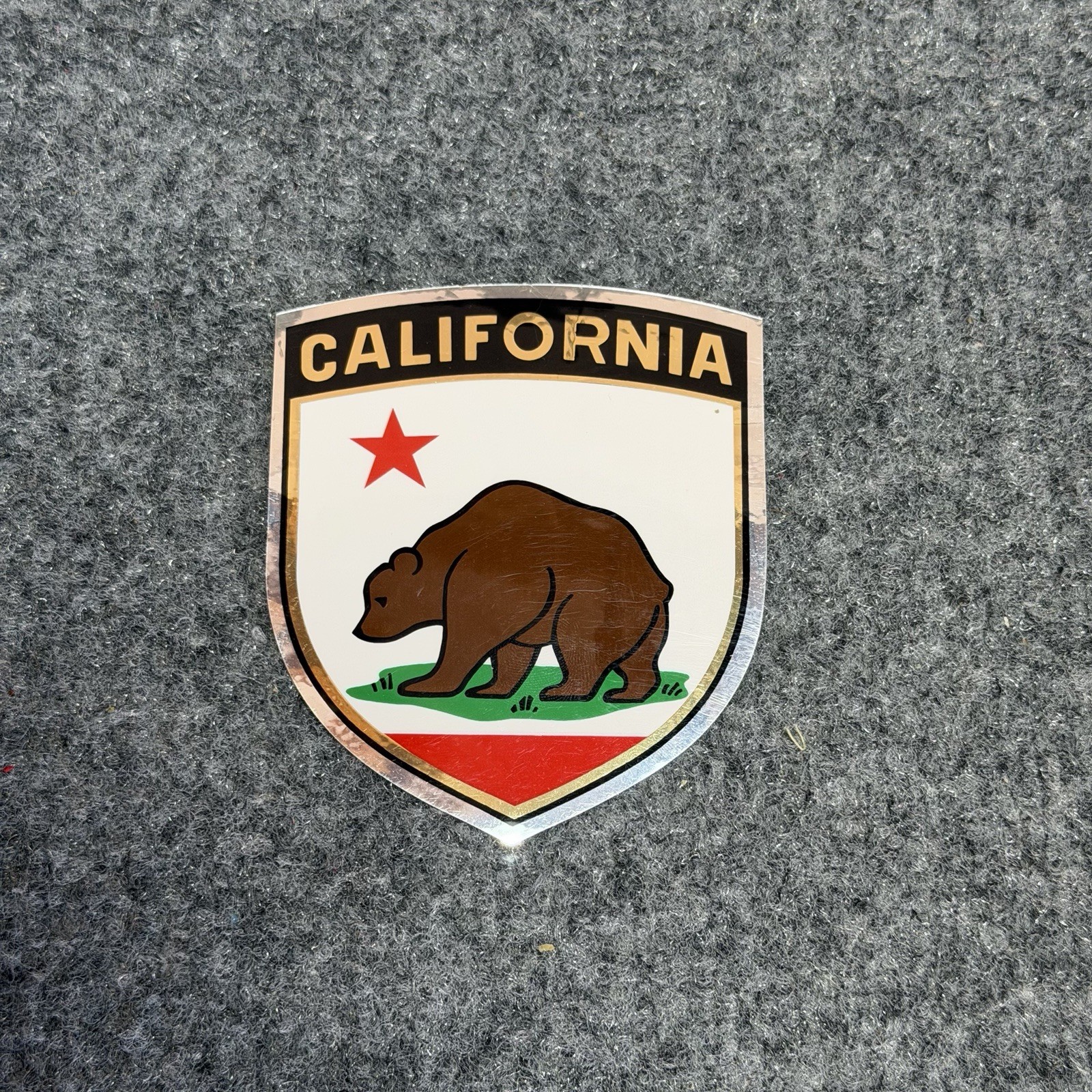 Vintage 1983 Weatherproof Chrome Foil Fade Resistant California Bear Sticker 4”