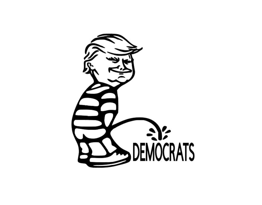 Trump pee piss on Democrats funny political sticker 6″x6″ new
