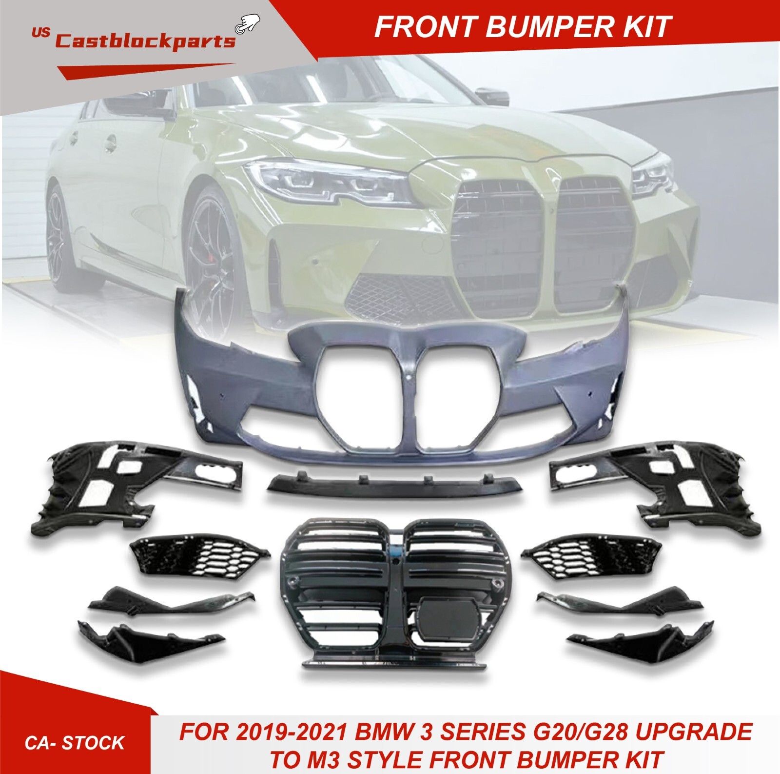 For 19 20 21 BMW 3 series 330i G20 G21 Upgrade To 22 M3 M4 Front Bumper Body Kit