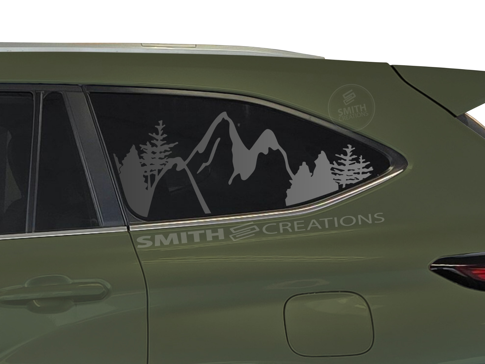 Fits 2020-2025 Toyota Highland – Mountain Trees Scene Vinyl Window Decal Pre Cut