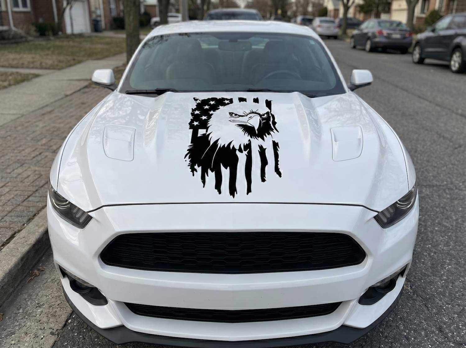 Distressed Patriotic Eagle Hood Vinyl Decal American Flag Sticker for Truck SUV