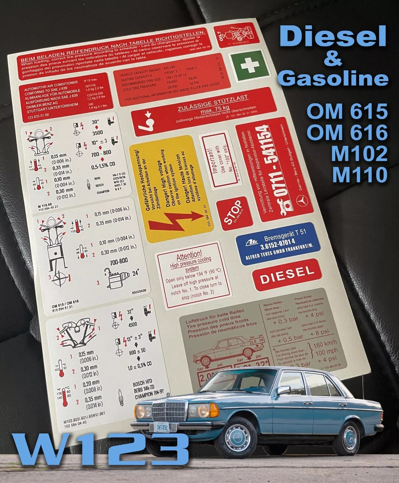 Decal Set Stickers For Mercedes-Benz W123 230 280E Class All Models Best Quality