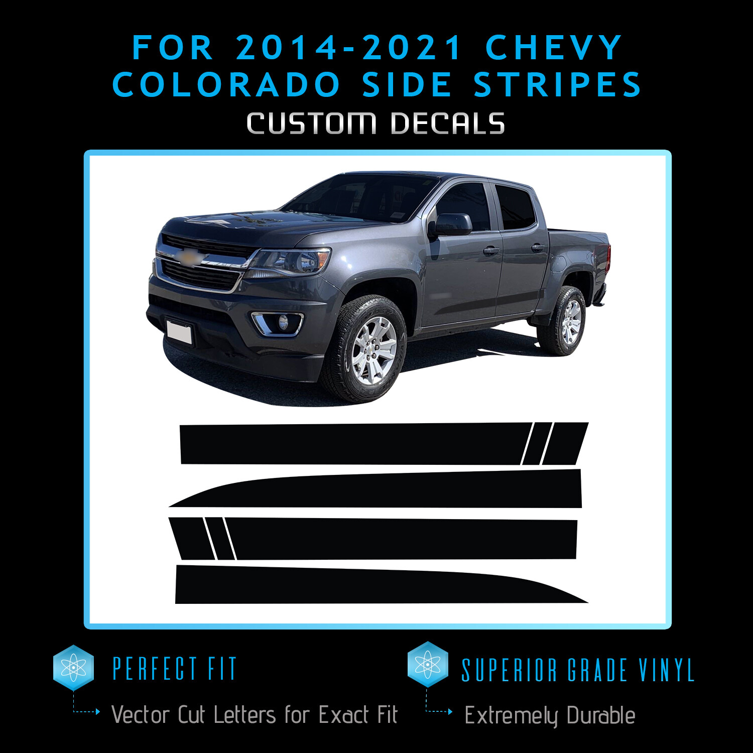 For 2014-2021 Chevy Colorado Side Stripes Graphic Overlay – Satin Metallic Vinyl
