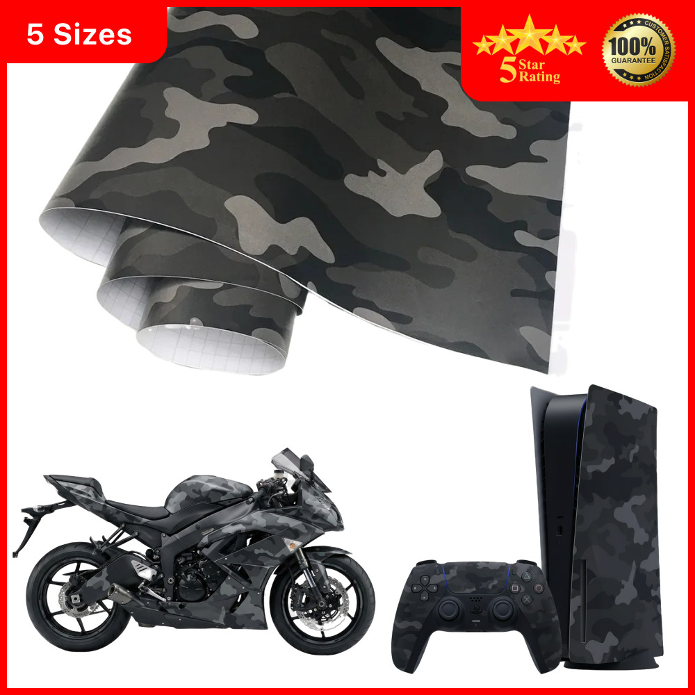 Black Camo Vinyl Film Car Wrap Camouflage Wrapping Skin Bike Console Sticker