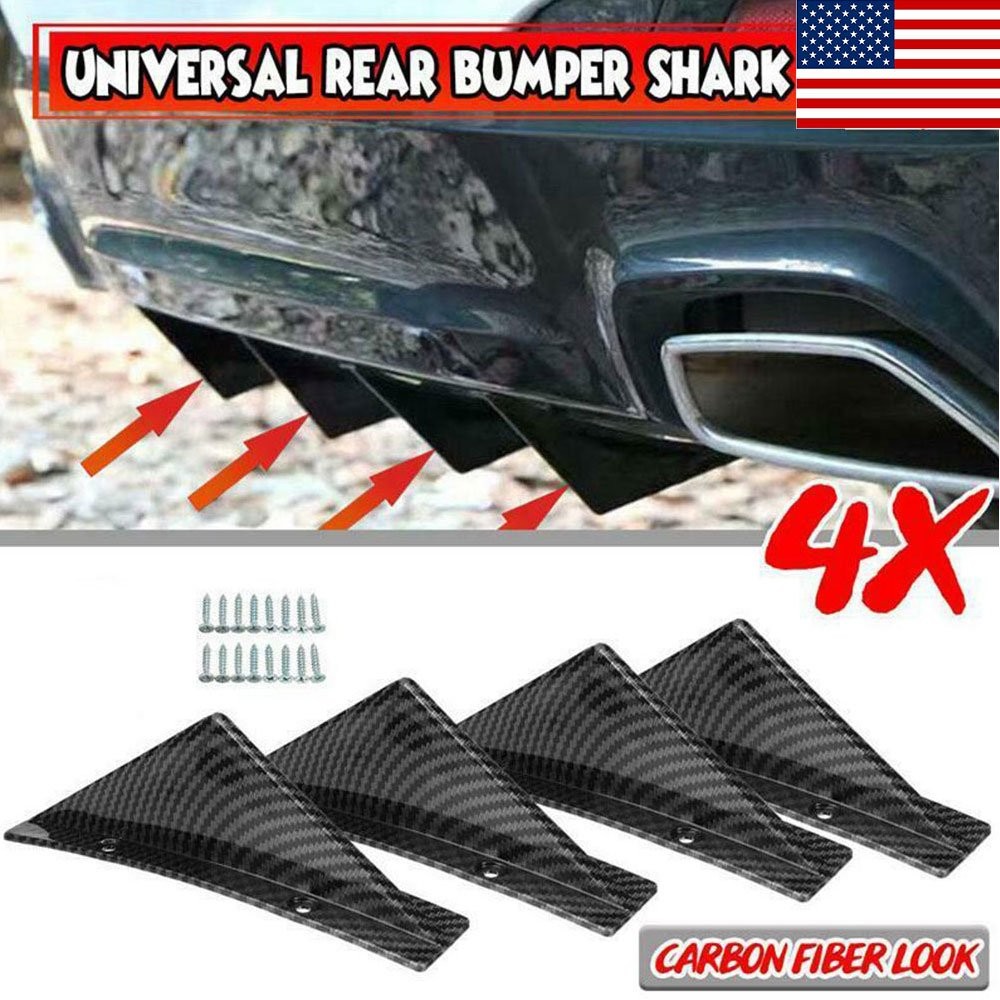 1/2set Carbon Fiber Car Rear Bumper Diffuser Shark Fin Curved Spoiler Lip Wing N