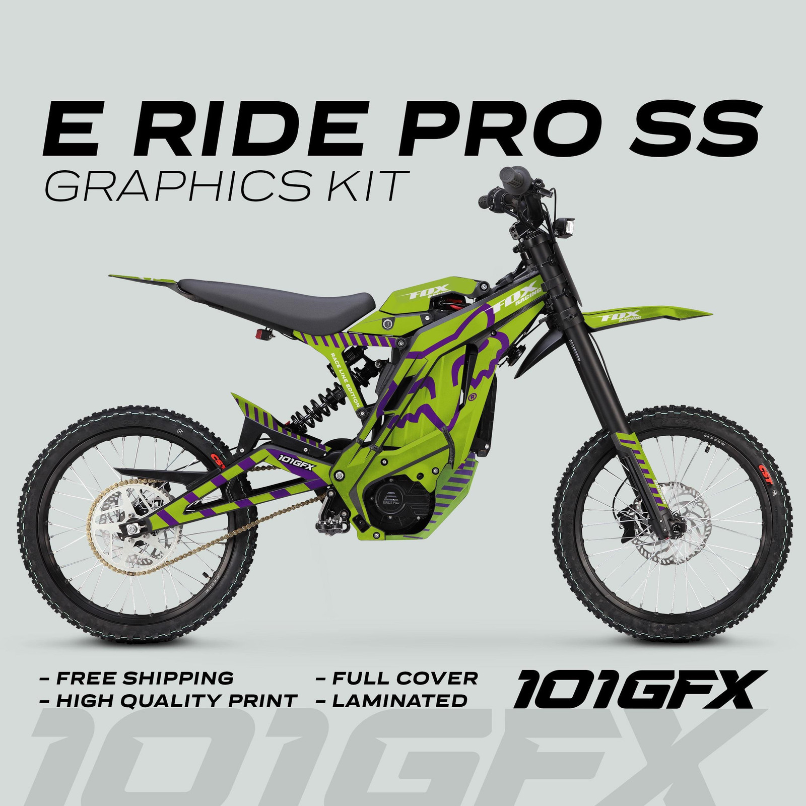 E Ride Pro SS Graphics Kit FOX Race Line Green Purple Decals Stickers ERide