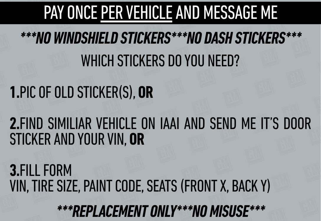 GMC CHEVY GM CADILLAC DOOR VIN STICKERS – CATALOG tag hood tire trailer info