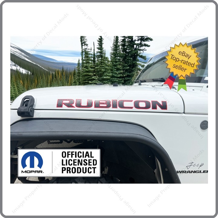 (2x) Jeep Wrangler RUBICON Hood Decals Stickers 3D Topo Map Black Red Map UV1A7