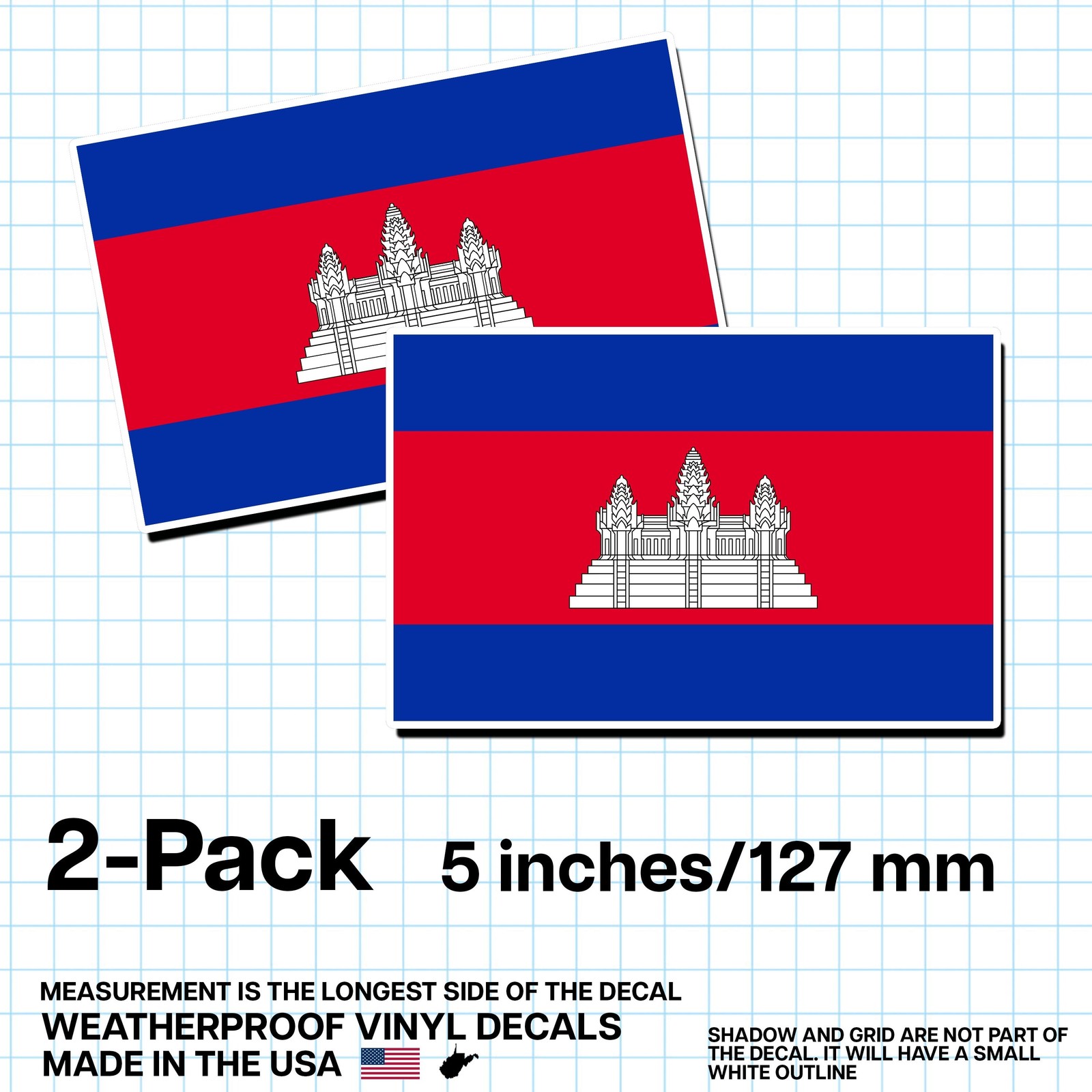 Cambodia Flag Sticker 5″ 2-Pack – KH Decal – Cambodian Pride Vinyl