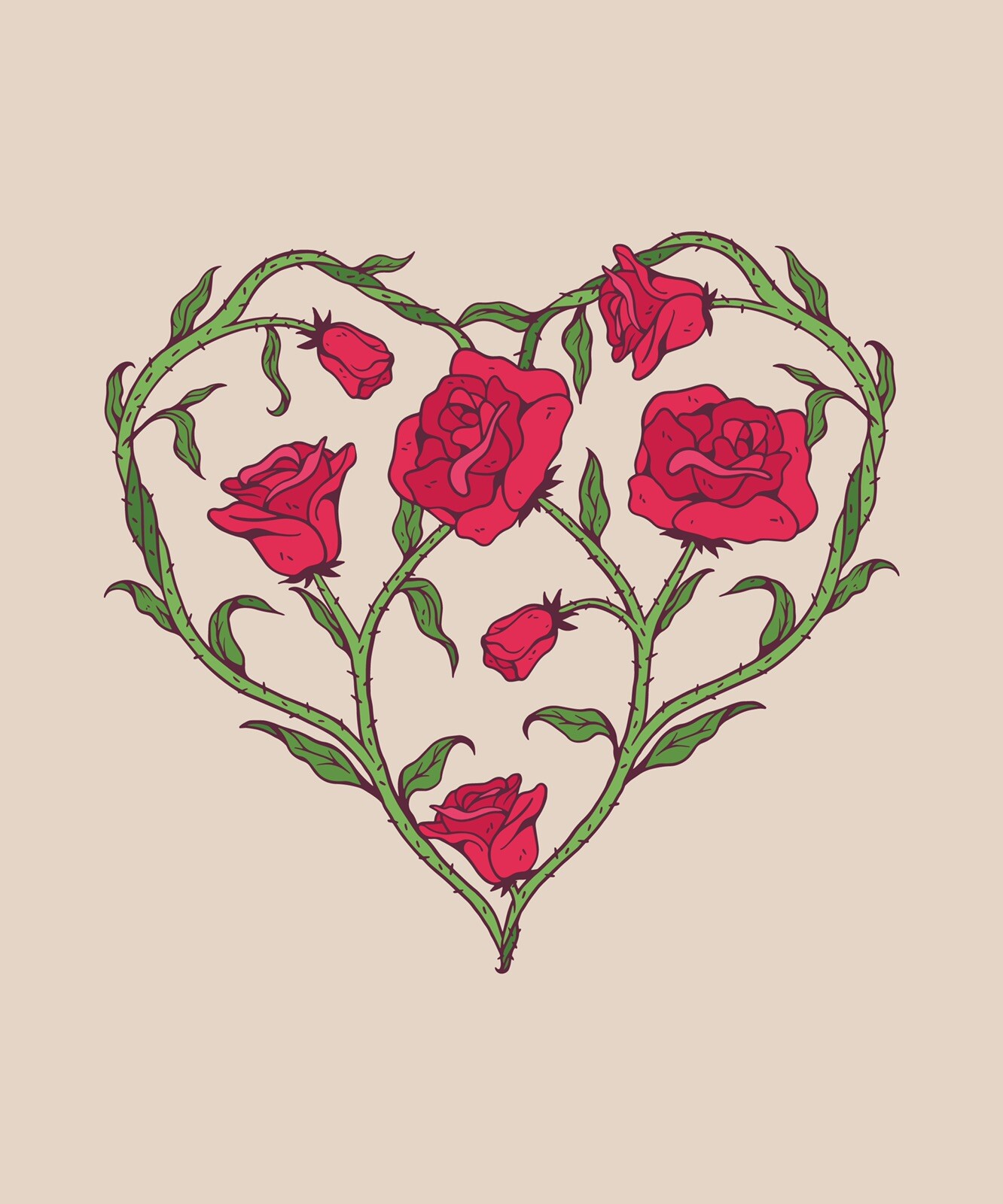 Heart Shaped Phone Sticker (2 inch) Red Roses Love Tattoo Thorns Vine