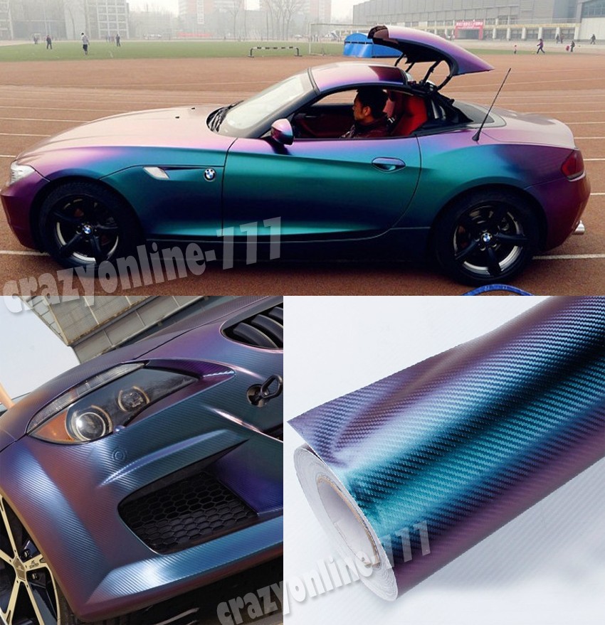 12″ x 60″ – 3D Car Chameleon Carbon Fiber Vinyl Wrap Sticker Green / Purple AC