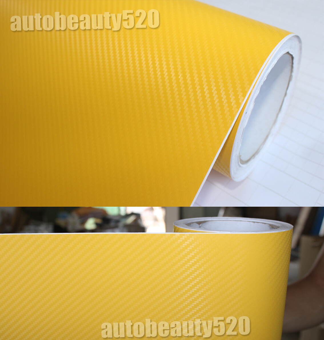 3D Yellow Sheet Car PVC Grain Carbon Fiber Vinyl Tape Wrap Sticker Decors Strips