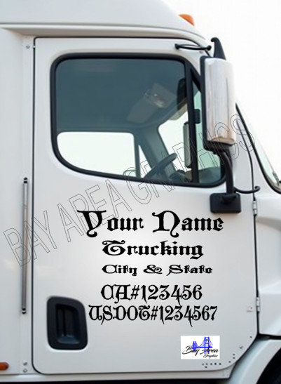 TRUCK DOOR COMMERCIAL DECALS CUSTOM Gothic Style Font ONE COLOR OUTDOOR VINYL X2