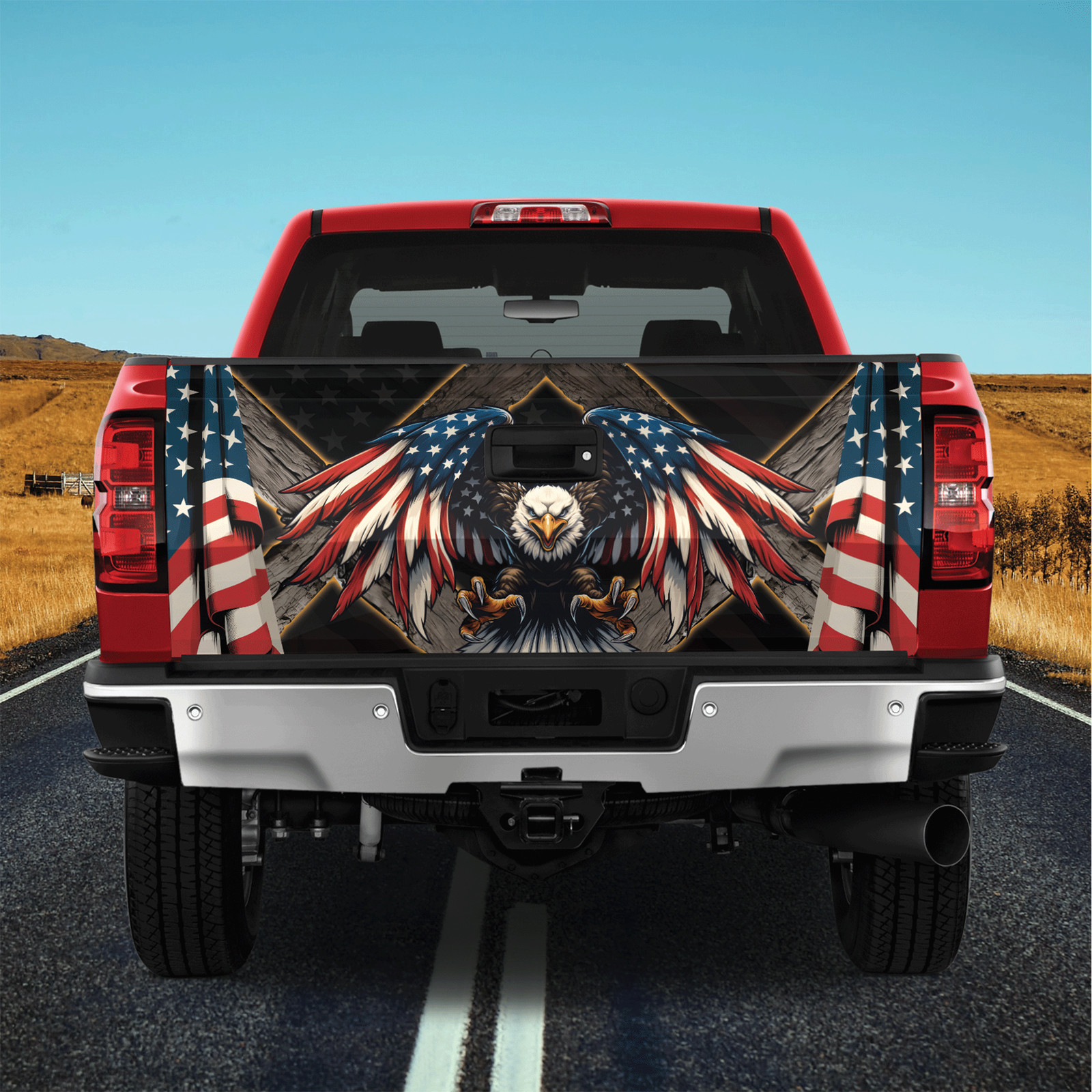 Eagle US Flag Vinyl Tailgate Wrap, Eagle Truck Tailgate Decal Wrap